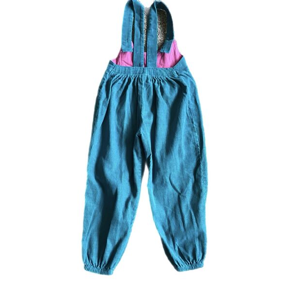 Vintage 80s Ruth Scharf Corduroy Jumpsuit Girls 4T Turquoise Appliques Made USA - Picture 2 of 9